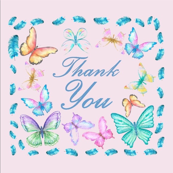 100 (2x2 Inch) Square Stickers, Butterflies and Feathers High Gloss, Thank You - Picture 2 of 2